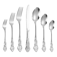 Ensemble de couverts en acier inoxydable argenté de luxe moderne, manche creux sculpté, polissage miroir, cuillère, fourchette, couverts pour fêtes, mariages