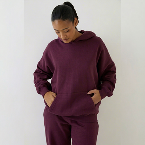 Sudadera con capucha morada extragrande para mujer, informal, holgada, de forro polar, con bolsillo canguro, manga larga, estilo urbano - Product Image 1
