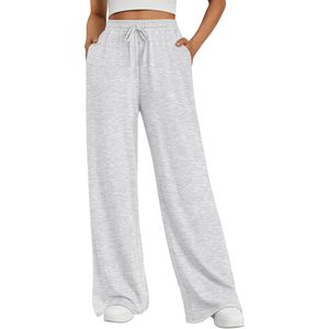 Pantalon de survêtement large pour femme, taille mi-haute, 100 % coton tricoté respirant, avec poches, pantalon de pyjama fluide et décontracté - Product Image 1