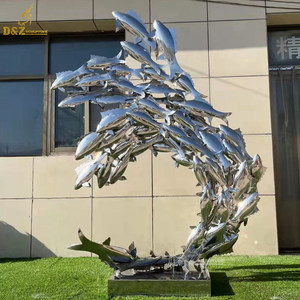 Decoración de Arte Moderno Escultura de peces de metal de acero inoxidable abstracto a la venta - Product Image 1