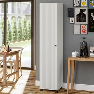 ISO9001 BSCI Factory Direct Fluted 16" Wide 1 Door Storage Cabinet in White, Simple Engineered Wood Utility - Product Image 1
