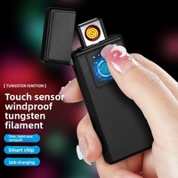 Nouveau briquet tactile rechargeable par USB, allumage double face, coupe-vent, ultra-fin, nouveau modèle de style chinois 605 créatif