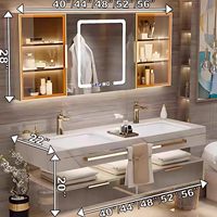 Meuble-lavabo mural double vasque de luxe moderne haut de gamme avec vasque intégrée en dalle de roche et armoire miroir LED