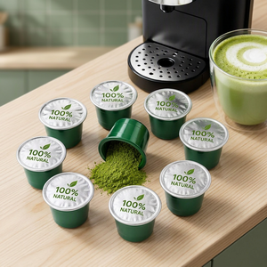 Capsules de thé vert Matcha au gingembre et curcuma pour Keurig – Boissons bien-être individuelles en vrac, vente en gros, personnalisation OEM, marque privée, en stock - Product Image 1