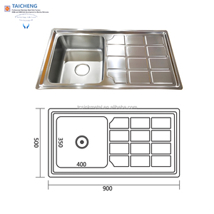 อ่างล้างจานในครัวแบบฝังขนาด 900x500 มม. พร้อมตะแกรงระบายน้ำ ราคา - Product Image 3