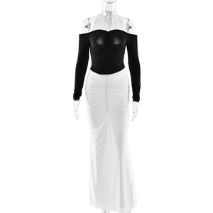 ชุดราตรีคอเชือกผูกคอสีตัดต่อ ทรงยาว เปิดหลัง กระชับเอว ชุดออกงานสำหรับผู้หญิง - Product Image 5