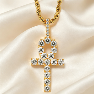 Kalung Liontin Salib Rantai Gelombang Air Fashion Berlapis Emas 18k Perak Sterling 925 dengan Liontin Moissanite untuk Wanita - Product Image 3