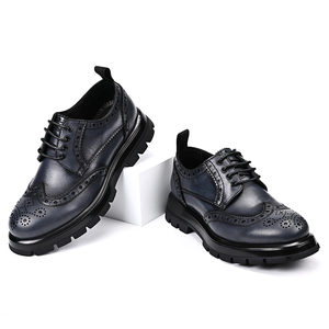 Chaussures habillées élégantes à lacets en cuir de vache couche supérieure Chaussures de <span class=keywords><strong>derby</strong></span> <span class=keywords><strong>bleu</strong></span> foncé en cuir de vachette de bureau d'affaires pour hommes - Product Image 4