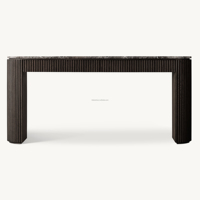 Console rectangulaire en marbre naturel chêne premium avec tiroirs, meuble d'entrée moderne à façade cannelée et double pieds, style artisanal