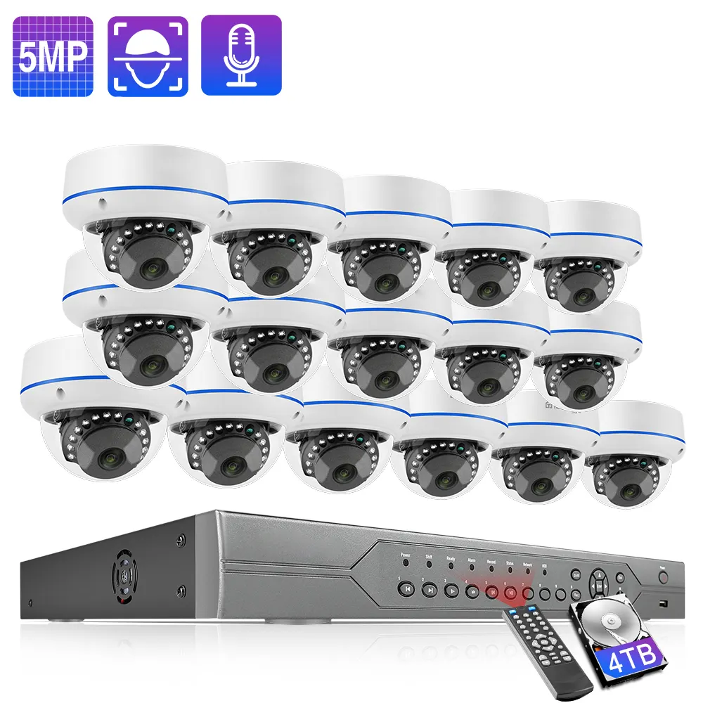 야외 5MP IP Poe 네트워크 카메라 CCTV 보안 카메라 시스템 감시 16Ch Nvr 키트