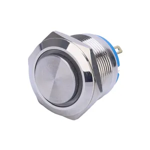 22MM High Round Head Short Body Type Metal Push Button Switch Self-Return Button with LED Ring Illuminate 4 Pin Solder Terminal