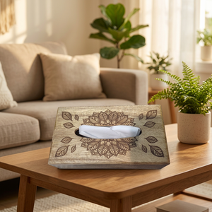 Boîte à mouchoirs en bois naturel faite à la main, porte-mouchoirs en bois massif, distributeur de serviettes rustique, décoration pour table à manger, maison, bureau - Product Image 1