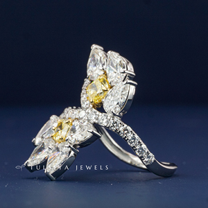 Bague en or blanc 14 carats avec diamant, pour femme, haut de gamme, pierre précieuse jaune au centre, large bande avec diamants d'appoint, bijoux fins pour mariage et fiançailles - Product Image 4