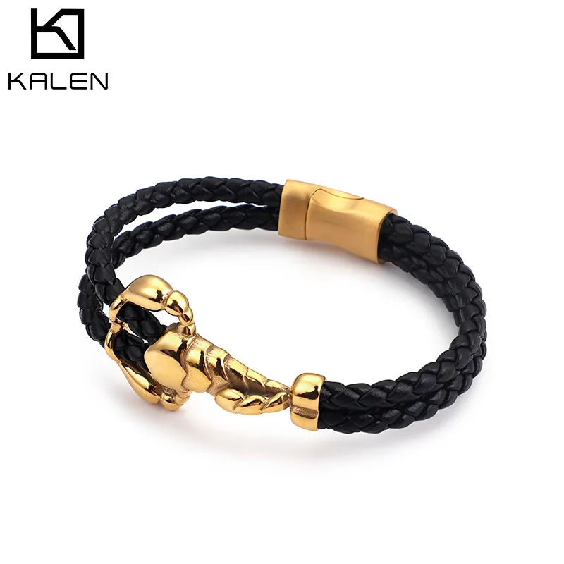 KALEN 18K สายรัดข้อมือหนังสร้อยข้อมือคู่เชือกกำไลข้อมือ