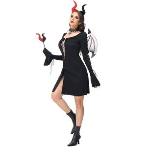 Costume de démon sexy pour femme adulte, design tendance HP, noir, accessoires en polyester pour la télévision et le cinéma, robe, taille personnalisée - Product Image 2