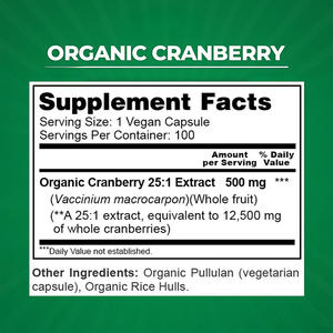 Meilleur prix Extrait de 25:1 de canneberge biologique 500mg Soutient la santé des voies urinaires Detox et nettoyage <span class=keywords><strong>100</strong></span> Capsules végétaliennes - Product Image 4