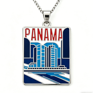 Collar con Colgante de Esmalte de Ángel del Paisaje Urbano de Panamá - Joyería de Recuerdo de Viaje Chapada en Plata con Troquelado e Impresión para Graduación y Aniversario - Product Image 5