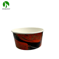 Série de bols ronds KR 150 - Bols en papier kraft jetables avec motif imprimé or rouge pour l'emballage alimentaire