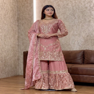 Salwar Kameez Tradicional Indio-Pakistaní para Mujer, Bordado en Seda, para Bodas, Largo hasta el Tobillo, Corte Regular, Elástico - Product Image 1