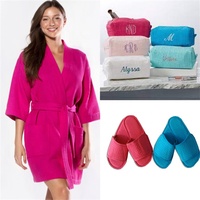 Peignoir léger et respirant pour femme, col en V, séchage rapide, longueur genou, en tissu gaufré, avec logo brodé personnalisé