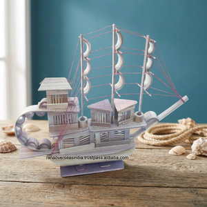 Modelo de Barco Velero Alto de Madera Pulida Ecológica, Estilo Antiguo Hecho a Mano, para Decoración de Mesa en Hogares y Restaurantes - Product Image 3