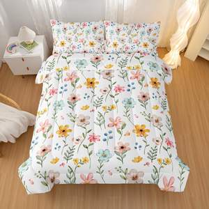 Ensemble de couette élégant à motif floral rose et jaune, taille King, tissé en coton 3D, garni de coton, 2 taies d'oreiller, pour la maison, mariage, toutes saisons, Chine - Product Image 5