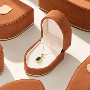 Zebopak Terracotta Rust Velvet Arch Window Jewelry Box Set with <b>Ring</b> Necklace Pendant Gold Trim <b>Storage</b> Case Wholesale - Product Image 4