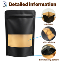 Sachet Doypack alimentaire mat en papier kraft Lebei avec soufflet latéral et fermeture éclair refermable, en stock