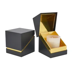 Caja de Regalo de Papel Kraft Reciclado Ecológico de Lujo, Juego de Frascos Redondos Negros Personalizados para Velas, Personalizable Según se Solicite - Product Image 1