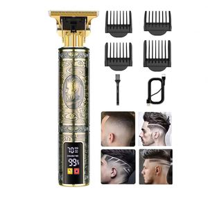 Professional Cordless Rechargeable Beard Trimmer Hair s LCD Display USB Stainless Steel Zero <b>Gapped</b> Cutting Grooming Kit - Product Image 1