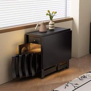 Black Folding Dining <b>Table</b> Rectangle Metal Legs <b>Foldable</b> Storage <b>Small</b> Apartment Use - Product Image 3