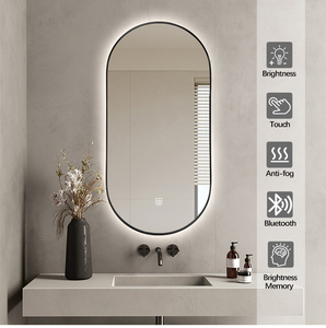 <span class=keywords><strong>Miroir</strong></span> <span class=keywords><strong>de</strong></span> <span class=keywords><strong>douche</strong></span> en forme <span class=keywords><strong>de</strong></span> pilule <span class=keywords><strong>Miroir</strong></span> <span class=keywords><strong>de</strong></span> salle <span class=keywords><strong>de</strong></span> bain encadré en or noir avec éclairage LED mural - Product Image 4