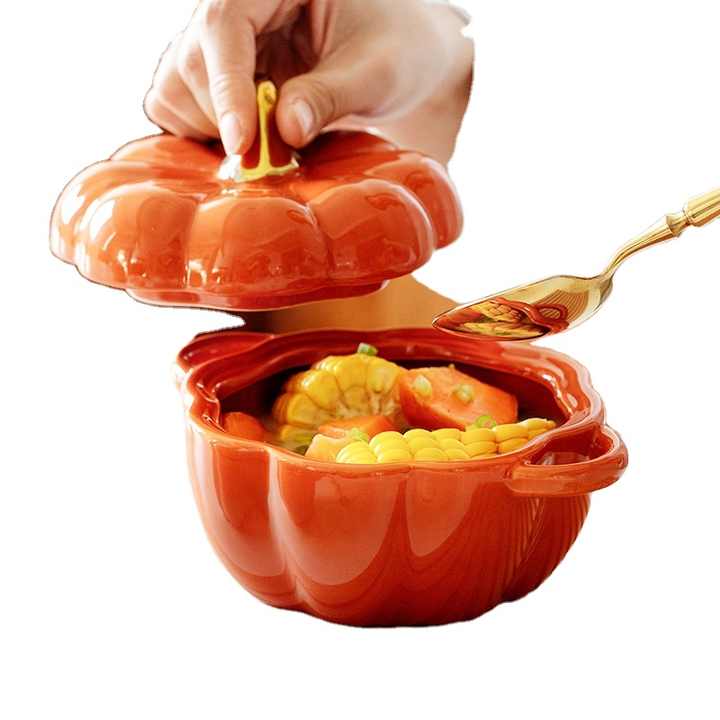 Hot Selling Ceramic Bowl With Lid Stew Pot Pumpkin Pot Household Kitchen Soup Bowl Steamed Egg Salad Tableware Rice Bowl