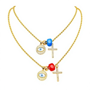 Nouveauté : Collier tendance en cuivre plaqué or avec pendentif croix et œil de diable en zircon étincelant – Cadeau pour femme - Product Image 4