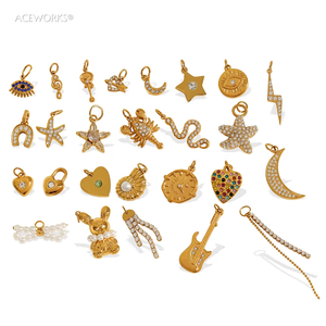 Sparkling Icons | 18K PVD Gold Plated Stainless Steel Pave Charms for Jewelry Making | Lucky Celestial Heart Star Moon Pendants - Product Image 3