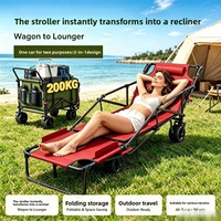 Chariot de plage pliable et étanche à quatre roues pour camping extérieur, chariot de transport compact et pliable, chaise longue de plage, chariot de courses peu encombrant