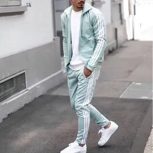 Tuta Sportiva Personalizzata con Strisce Laterali in Puro Cotone Verde Chiaro per <span class=keywords><strong>Uomo</strong></span>, Vendita all'Ingrosso del Produttore - Product Image 1