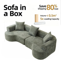 Großes, übergroßes Sofa mit tiefen Sitzen, 270 cm, halbmondförmig, geschwungen, Chenille-Ecksofa, vakuumkomprimiert für Heimkino