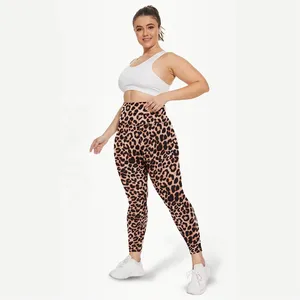 Leggings femininas de cintura alta com estampa digital de leopardo, calcinha de cintura cruzada para academia e academia, roupa diária para mulheres, sexy