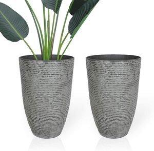 Ensemble de pots de fleurs en plastique gris carré grand format en résine artificielle pour balcon extérieur et intérieur en vrac - Product Image 3