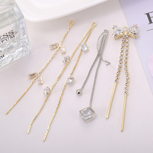 Boucles d'oreilles serties de zircons et diamants, avec pompons, pour femmes, bijoux de tous les jours, broches, fils d'oreille faits main, vente en gros d'usine - Product Image 3