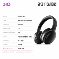 Casque sans fil 5.4, son stéréo supra-auriculaire, portée de 10 m, appels, musique, podcast, audiobooks, voyages en avion, écoute quotidienne
