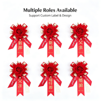 Rote Rose Goldblatt-Schleife Chinesisches Doppeltes Glück Boutonniere für Bräutigam Trauzeuge Hochzeit Verlobung Anzug Revers-Dekoration