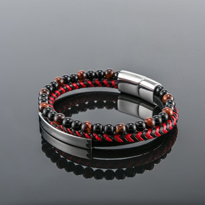 Natural Volcanic Rock Men's Leather <b>Rope</b> <b>Bracelet</b> Multi-layer Leather Woven <b>Bracelet</b> Steel Magnetic Snap Carrying Strap - Product Image 3