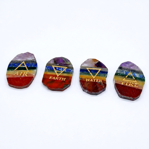 <b>Chakra</b> Bonded Reiki Elements & Tumble Stone <b>Set</b> | Carved Engraved Gemstones with Love Theme - Product Image 1