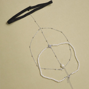 Cadena de Pierna con Perlas de Imitación para Mujer, Estilo Europeo Americano, Diseño Geométrico, Joyería de Fiesta, Colgante de Oro Blanco - Product Image 3