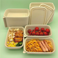 Herbruikbare, recyclebare bamboe/PLA go-to containers, BPA-vrij, PFAS-vrij, biologisch afbreekbaar plastic, lunchboxen voor afhaal, magnetronbestendig