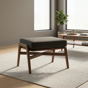 Modern Walnut <b>Ottoman</b> <b>Stool</b> with Dark Gray Upholstery Solid Wood Tapered Legs for Bedroom & Lounge Seating - Product Image 1