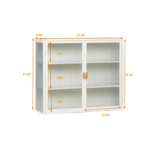 Armadio moderno a due porte a muro bianco con tre livelli di stoccaggio e porta in vetro per ingresso da pranzo e bagno-Temu FCJ