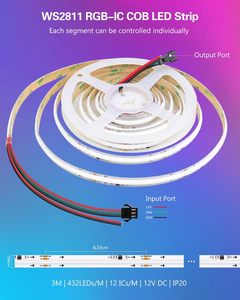 ไฟ LED แถบ COB คุณภาพสูงสำหรับตกแต่ง ขายส่ง 24VDC/12VDC USB RGB+W พร้อมรีโมทคอนโทรล 384LED/เมตร 5 เมตร ปรับความสว่างได้ ไฟแบ็คไลท์ทีวี ไม่มีจุดแสง - Product Image 6